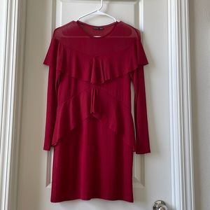 Zara dress with mesh and ruffle details in wine